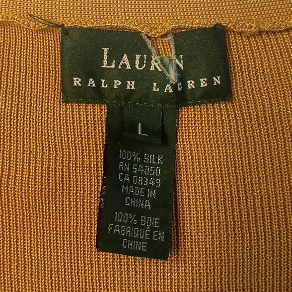 Lauren Ralph Lauren Silk Classic Camel Button Down Quiet Luxury V Neck Cardigan - Picture 5 of 7